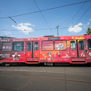 Die Finals-Straßenbahn während der Finals 2023 Rhein-Ruhr