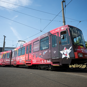 Die Finals-Straßenbahn während der Finals 2023 Rhein-Ruhr